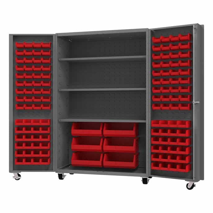 Mobile Cabinet with 126 Bins and 3 Shelves